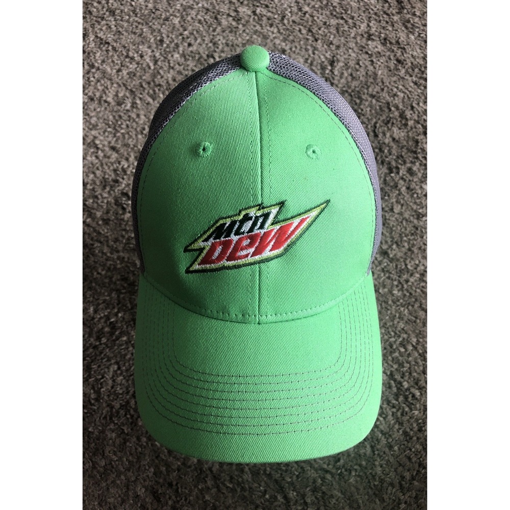 Mountain Dew Pop Mtn Dew Soda Gear Green & Gray Cap Trucker Hat Adjustable Back